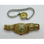 A Cyma de Luxe gold plated lady's wristwatch and a lady's stainless steel Omega Ladymatic wristwatch