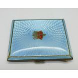 A silver and blue guilloche enamel cigarette case with Silver Jubilee Crown motif, Birmingham