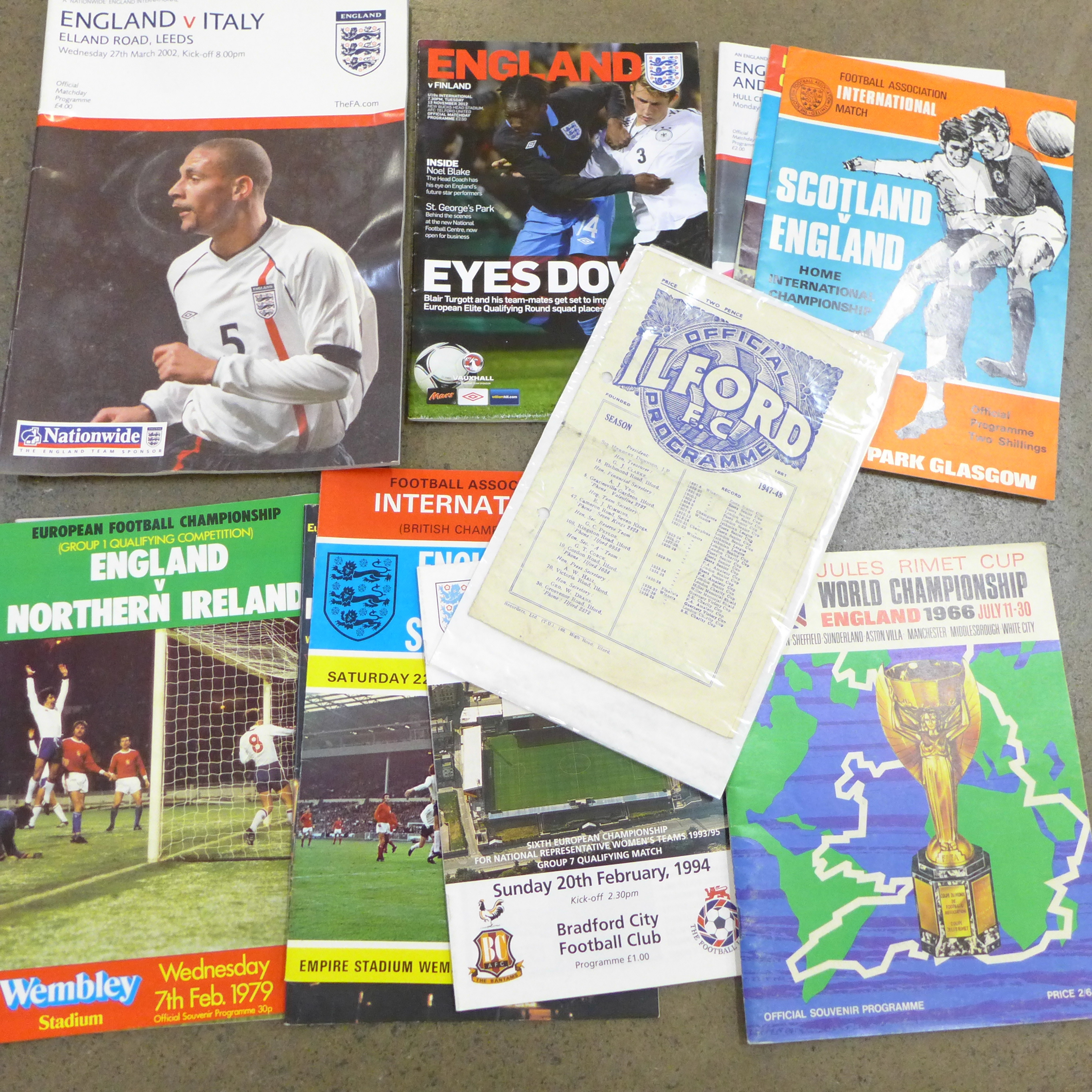 Football programmes; international match programmes including amateur (1948) England v Luxembourg,