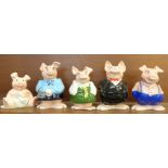 A set of five Nat West pig money banks, three lacking stoppers