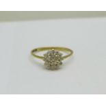 A 9ct gold and cubic zirconia cluster ring, 1.4g, O