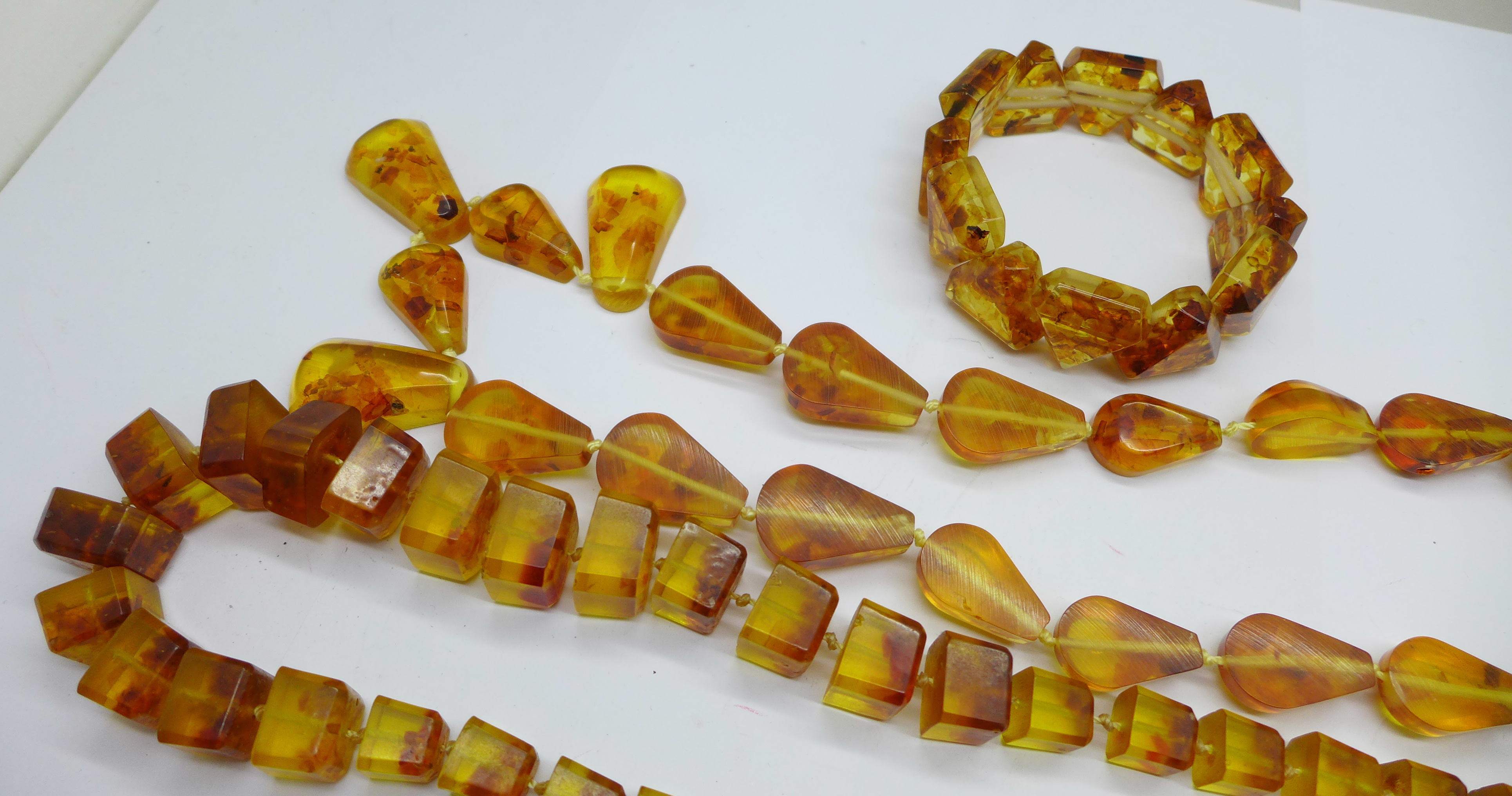 Two amber coloured bead necklaces and a bracelet - Image 2 of 2