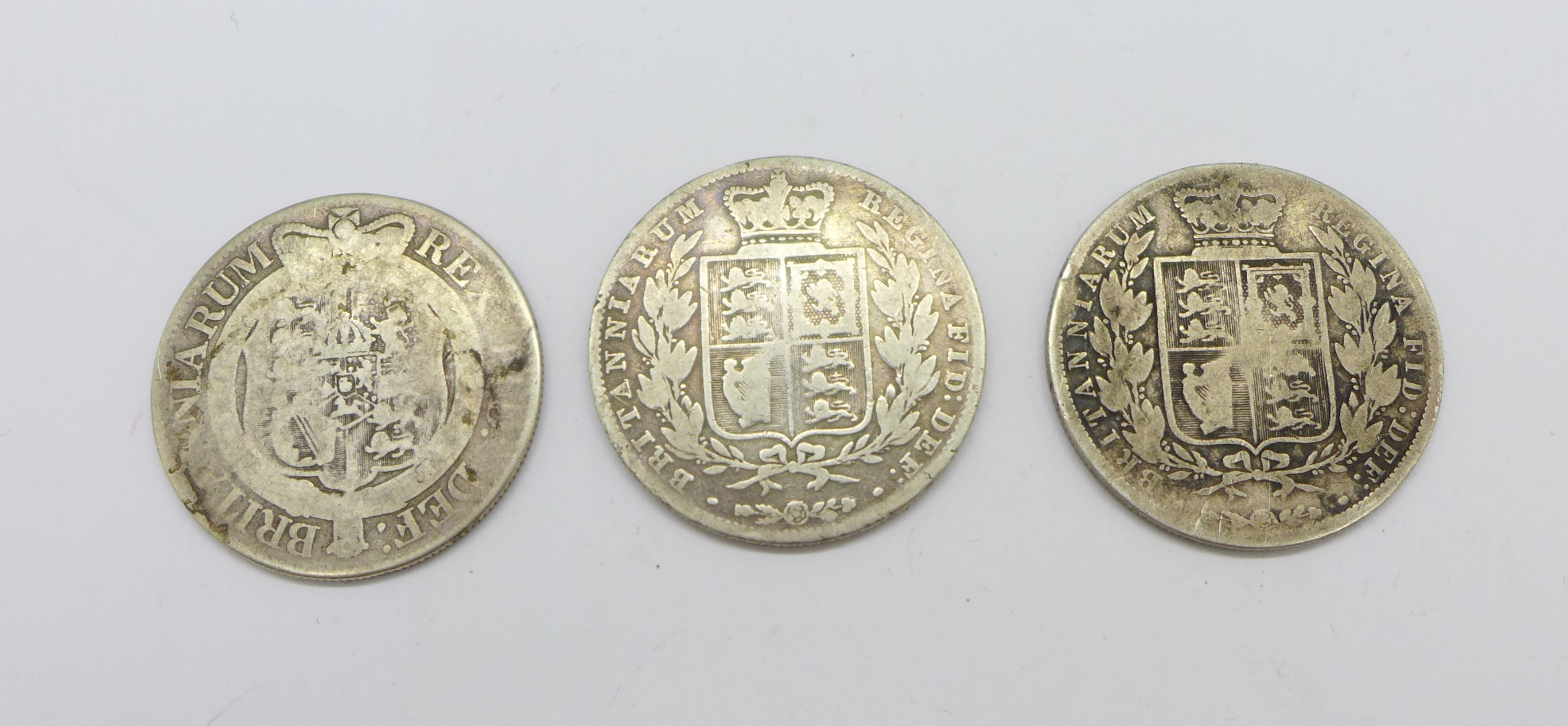 Three silver half crowns, 1818, 1844 and 1881