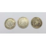 Three silver half crowns, 1818, 1844 and 1881