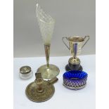 Five items of silver including an epergne, candlestick, etc., weighable silver approximately 100g