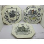 Three Victorian transfer printed plates; Queen Victoria, 1887 Jubilee Year, Disraeli and Marquis