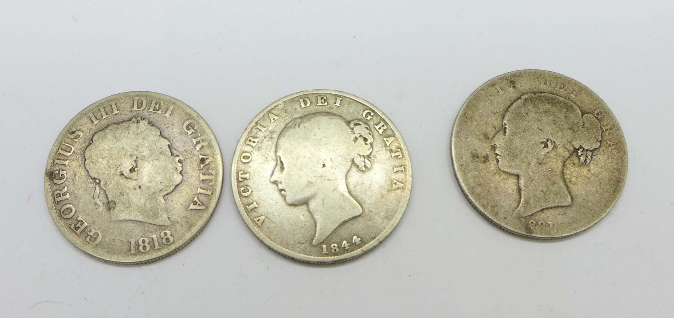 Three silver half crowns, 1818, 1844 and 1881 - Image 2 of 2