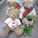 Three Harrods Christmas Teddy bears and one other