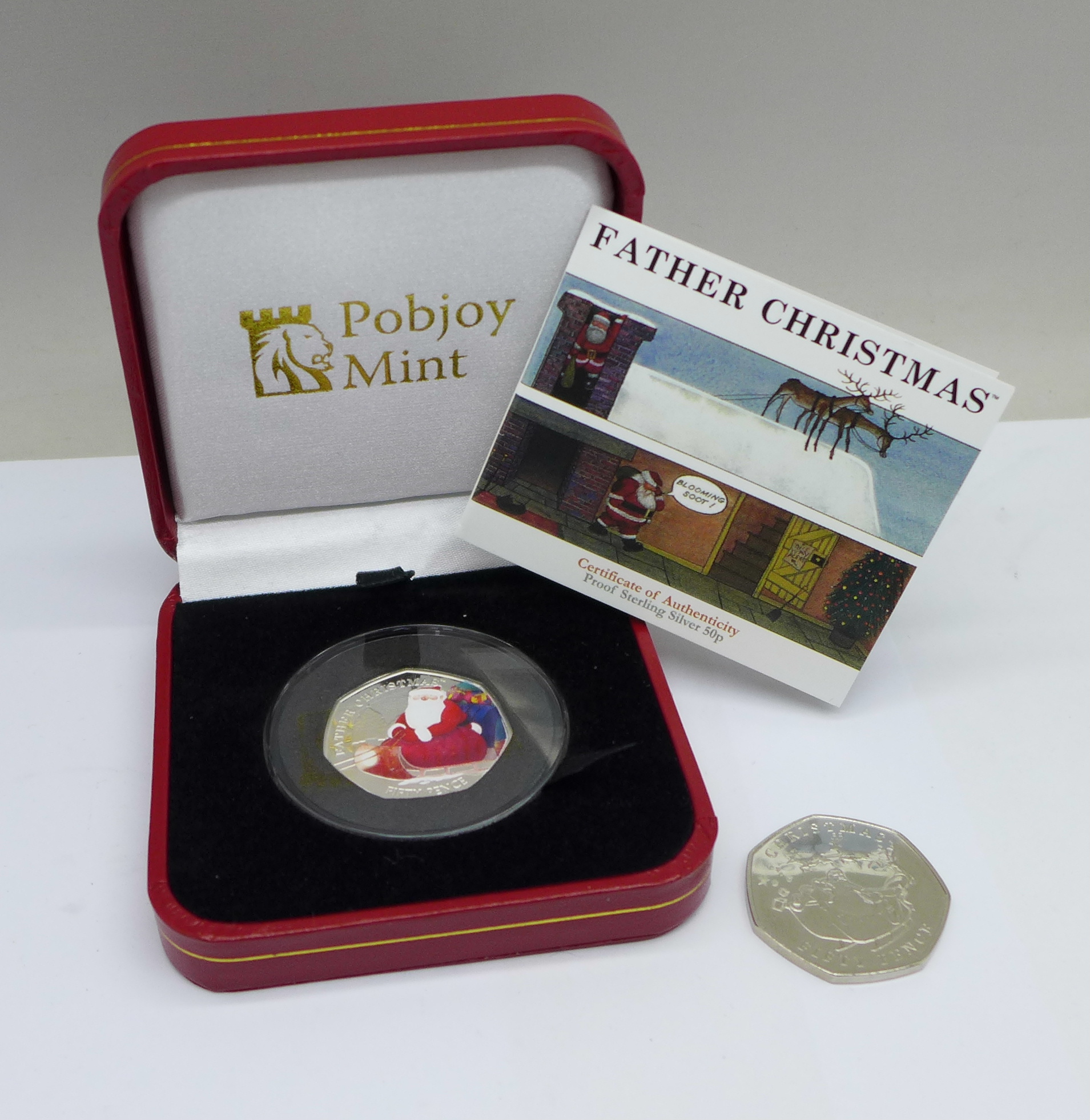 A Pobjoy Mint 2020 Father Christmas proof sterling silver 50p coin with Certificate of