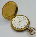 A rolled gold full hunter pocket watch, movement and dial marked Colorado, lacking inner bezel