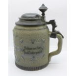 An early Mettlach stein, signed HR, and No. 156 with enamelled picture