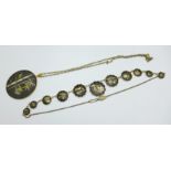 A Japanese Damascene necklace and pendant inlaid with 24k gold and 14k gold