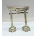 A Chinese silver model of a gateway, 27g