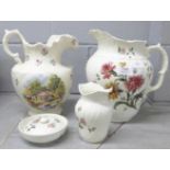 Two water jugs, a vase and a soap dish **PLEASE NOTE THIS LOT IS NOT ELIGIBLE FOR POSTING AND