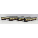 Four Hornby OO gauge model railway carriages