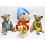 A Noddy money bank, two Royal Doulton Beswick Teddy bears, Benjamin and Archie and a Royal Doulton