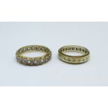 Two 9ct gold and silver rings, L and R, 5.6g