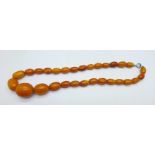 A string of butterscotch amber beads, 21.6g