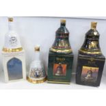 Four Bell's Old Scotch Whisky decanters, three boxed; one 12 Years Old