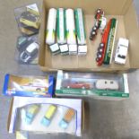 Five Corgi model fuel tankers and other die-cast model vehicles, some boxed
