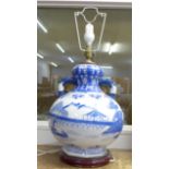 A large Chinese blue and white table lamp, 40cm