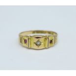 An 18ct gold, garnet and diamond ring, Chester 1900, 2.3g, Q