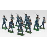 Eight marching military figures by British Toy Company plus four others