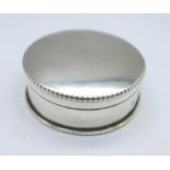 A silver circular box, William Hutton & Son, Birmingham 1918, 38g gross