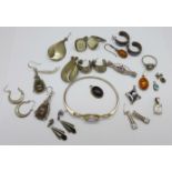 A collection of silver and stone set jewellery, 75g