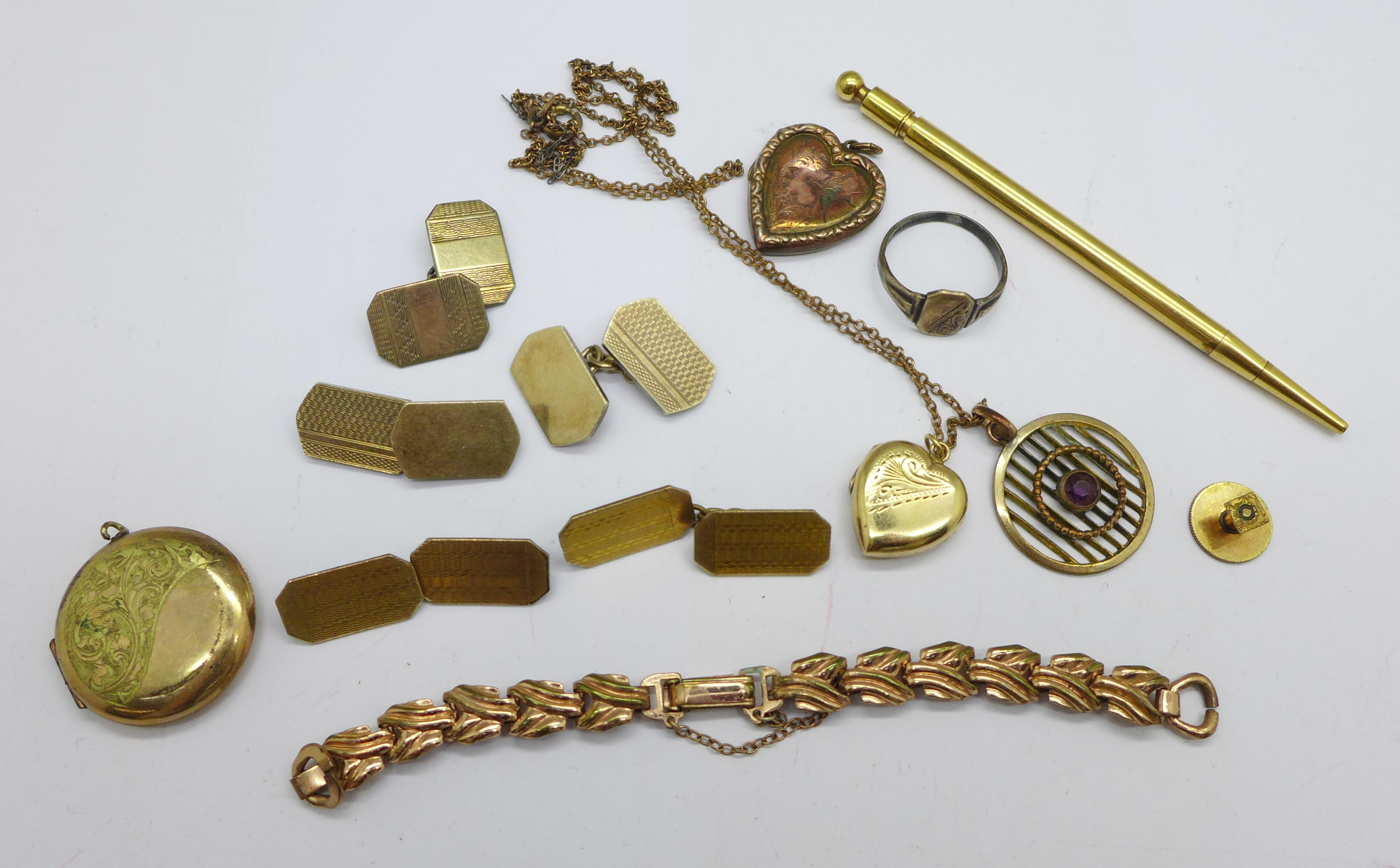 A collection of rolled gold jewellery