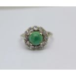 A 9ct white gold, spinel and green stone ring, 3.2g, N
