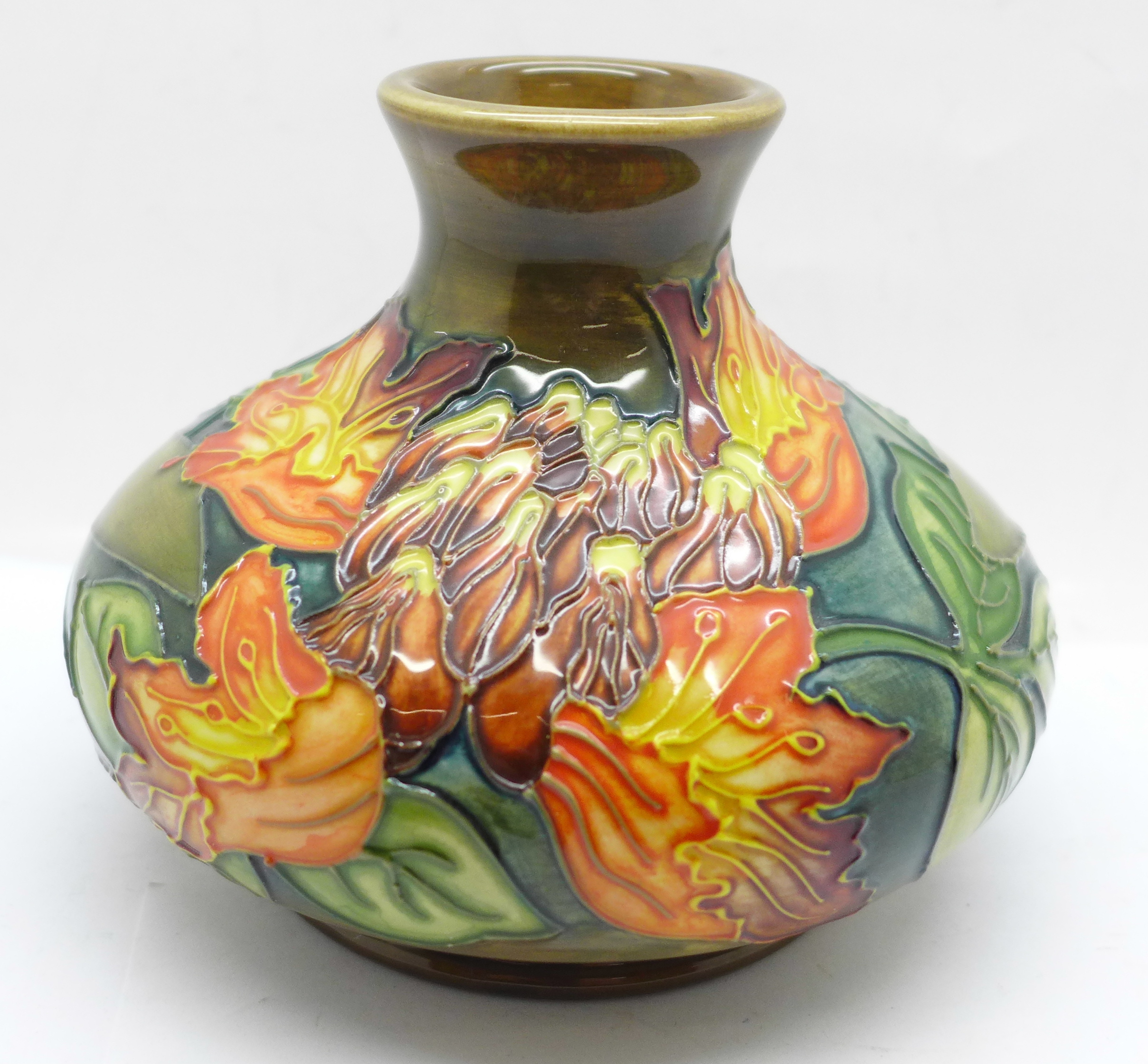 A Moorcroft Flame of the Forest squat vase, 11cm