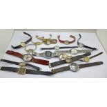 A 9ct gold cased Art Deco wristwatch, a Roya divers wristwatch and other wristwatches