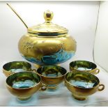 A Murano glass punch bowl set, one glass a/f