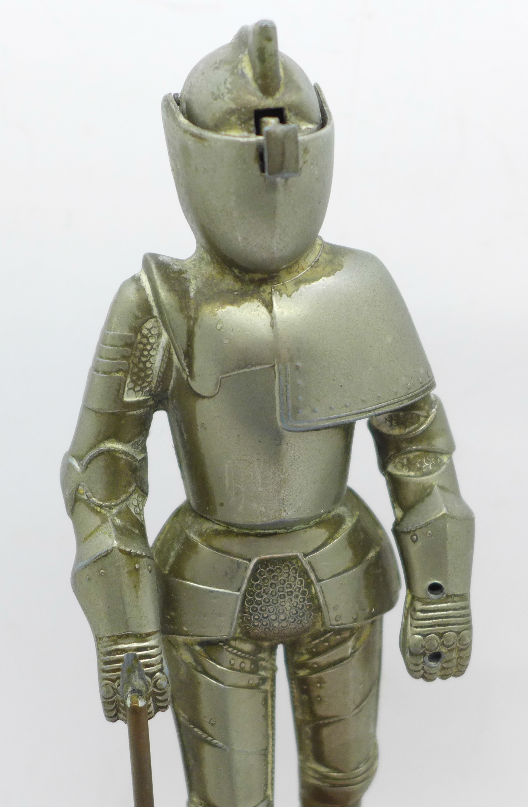 A metal Knight table lighter on a wooden base - Image 2 of 5