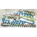 Turquoise and watermelon tourmaline beads, malachite bangles, etc.