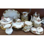 A collection Royal Albert Old Country Roses including six dinner plates, cups, coffee and teapot,