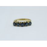 A 9ct gold, five stone sapphire ring, 2.3g, M