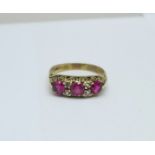A 9ct gold, ruby and diamond ring, 4.2g, U