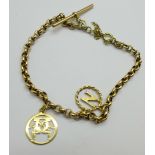 A 9ct gold bracelet with two charms, 5.0g