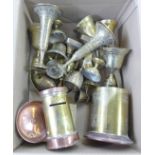 A collection of brass and two brass and copper containers **PLEASE NOTE THIS LOT IS NOT ELIGIBLE FOR