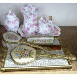 A Fenton china dressing table set and a gilt metal dressing table set **PLEASE NOTE THIS LOT IS
