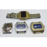 Four 1970's wristwatches; LED, two jump hour and one other