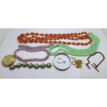 Costume jewellery including beaded necklaces, bracelets, etc.