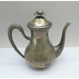 A small white metal teapot with continental marks to base, 13.5cm, 150g