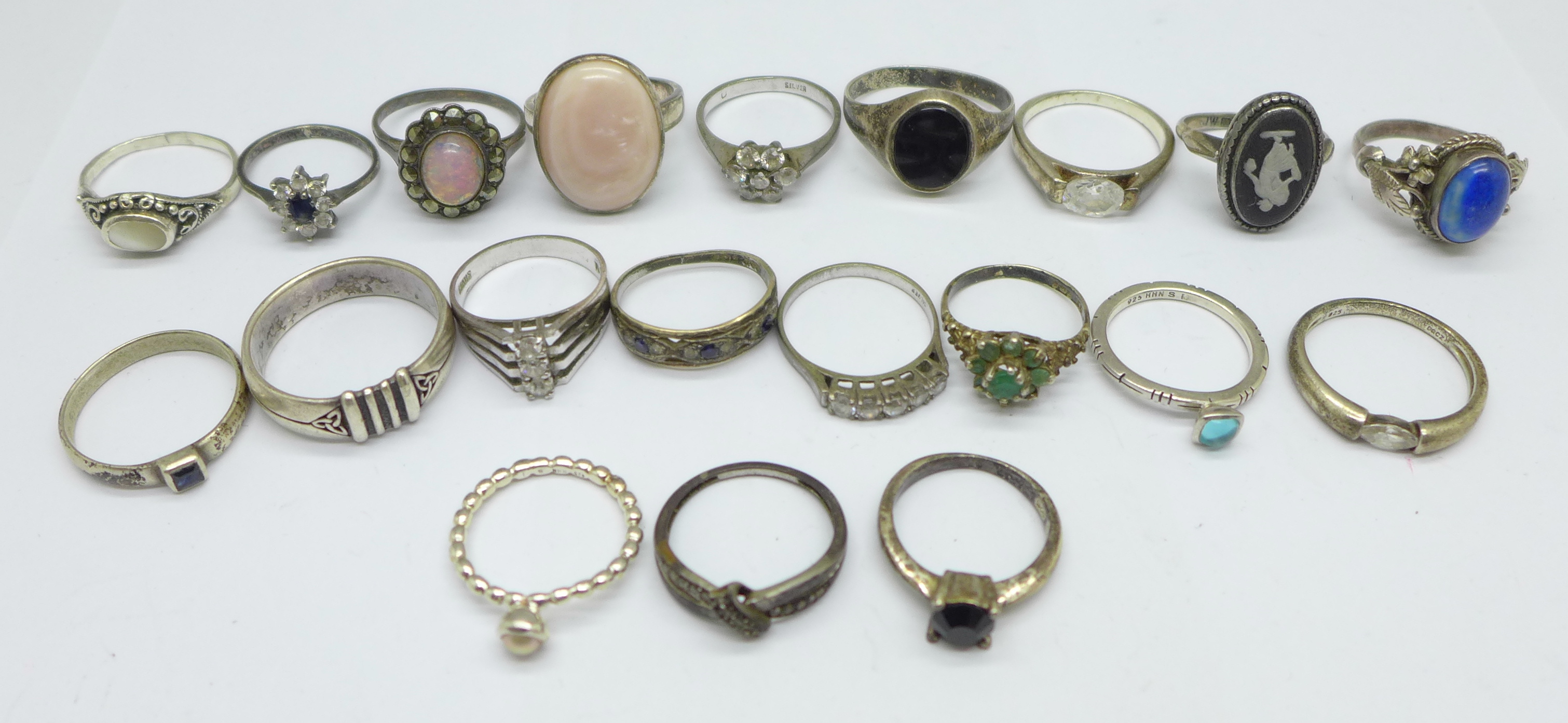 A collection of twenty silver rings, 62g