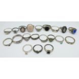 A collection of twenty silver rings, 62g