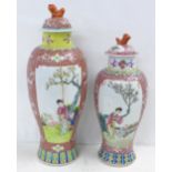 Two famille verte jars with covers