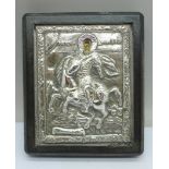 A silver mounted Russian icon, 10cm x 12cm