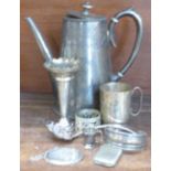 A collection of silver plated items